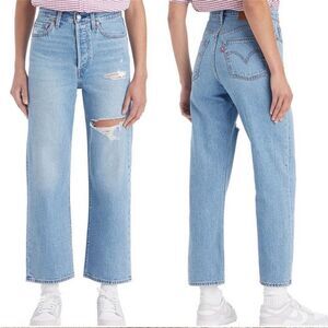 Levi's Ribcage Ripped High Waist Straight Ankle Distressed Jeans sz 31